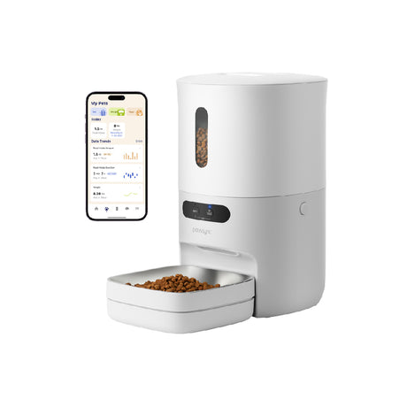 Weißer Smart Pet Feeder 3.6L mit Smartphone-App und transparenter Futterkammer