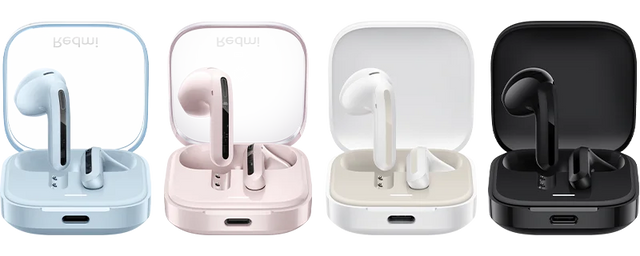 Redmi Buds 6 Active—multiple color charging cases with earbuds