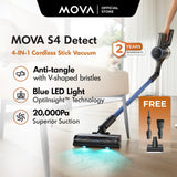 【Powerful 4-IN-1】MOVA S4 Detect Cordless Stick Vacuum | Anti-Tangle | Blue LED Laser | 20,000Pa | 2-Years Warranty