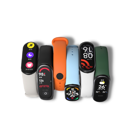 Mi Band 8 strap set with multiple colors: black, white, orange, light blue, green
