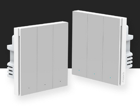 Smart Wall Switch H1 EU, triple rocker—front view, white switch plates