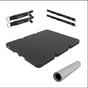 Pilates set with black segmented mat, gray mat roll, and black resistance bands