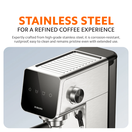 Stainless Xiaomi semi-automatic espresso machine with top tray and front control buttons