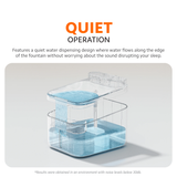 Smart Pet Fountain 2 quiet operation, transparent water chamber with recirculation pump