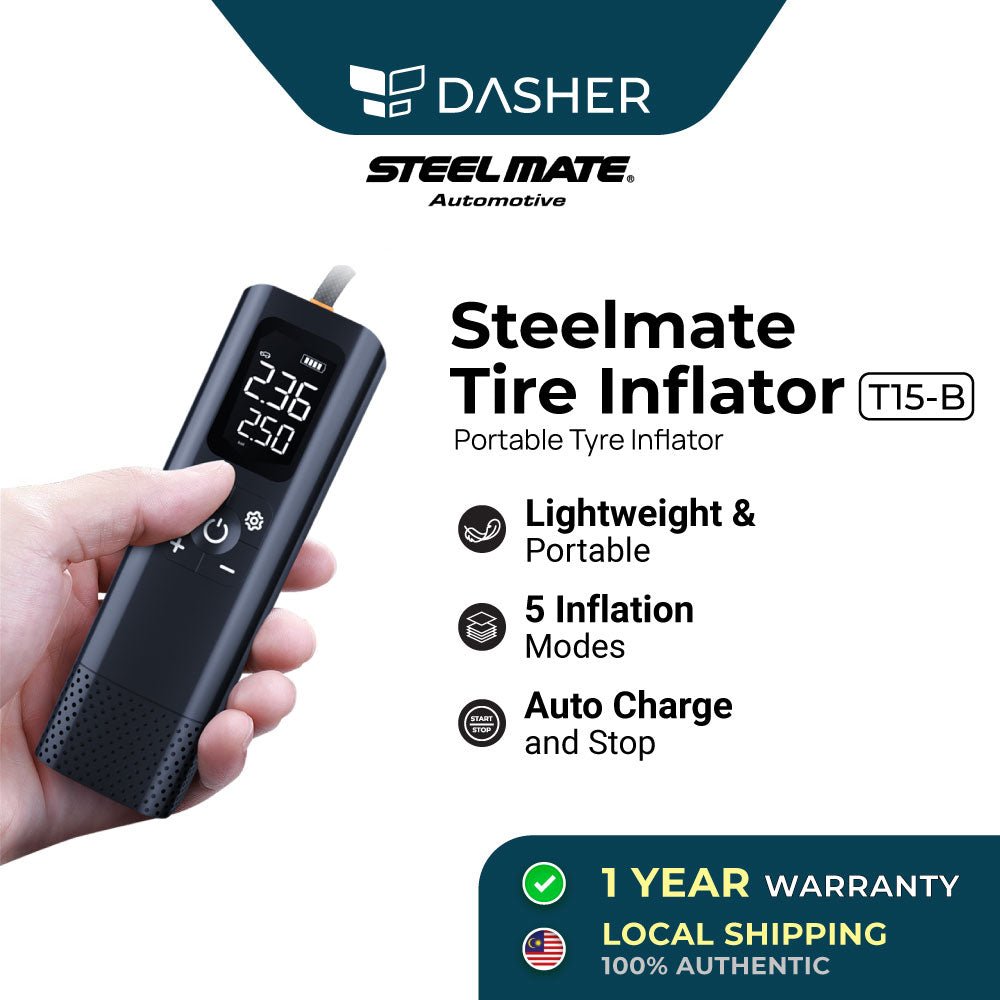 Steelmate Portable Tire Inflator / Mini Air Pump T15-B with LED Light Digital Gauge and 5 Inflation Modes 铁将军