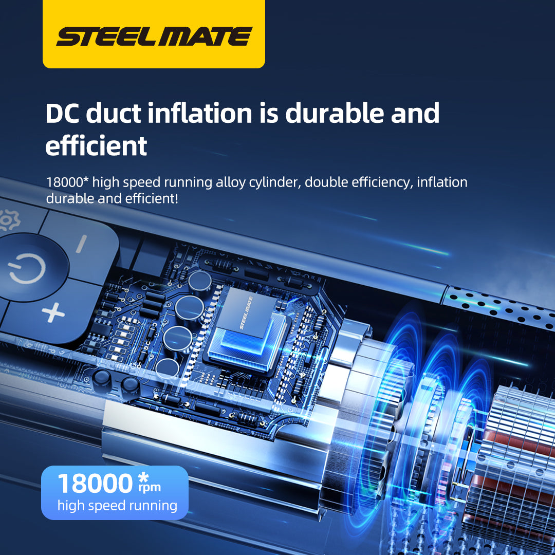 Steelmate Portable Tire Inflator / Mini Air Pump T15-B with LED Light Digital Gauge and 5 Inflation Modes 铁将军