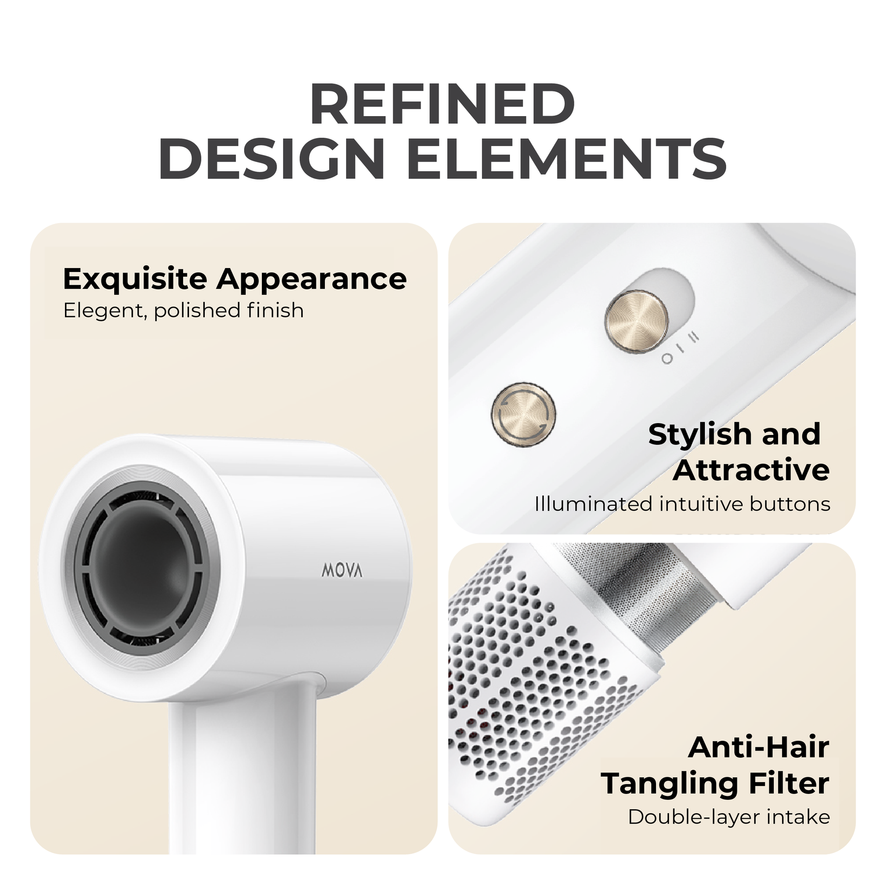 MOVA Turbo High-Speed Hair Dryer | 110,000 RPM | 40s Rapid Drying | 200million Negative Ion | 57 ℃ NTC | 8-Hair Care Modes