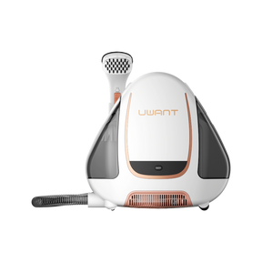Uwant B100-S spot cleaner, white body with rose-gold accents and hose nozzle