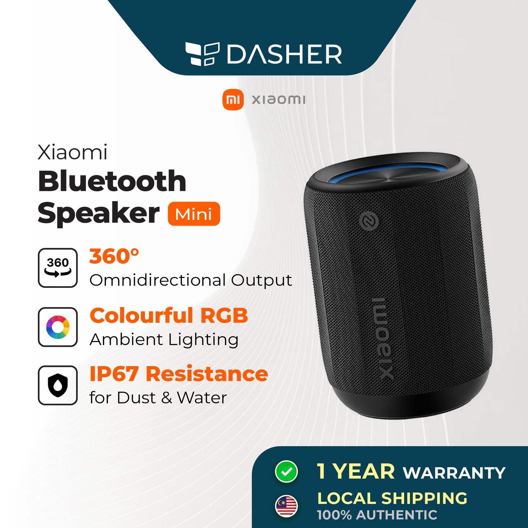 Xiaomi Bluetooth Speaker Mini 360° omnidirectional output Powerful Bass IP67 Water Resistance RGB Light