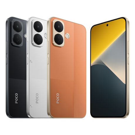 POCO X8 smartphone in black, triple rear camera and front display visible