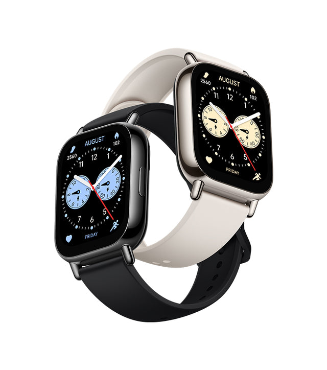 Redmi Watch 5 Lite smartwatch with dual screens, black and light straps