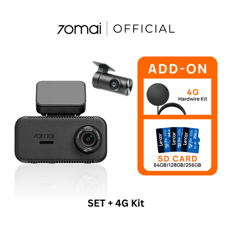 Black 70mai dashcam set with 4G hardwire kit and included SD cards