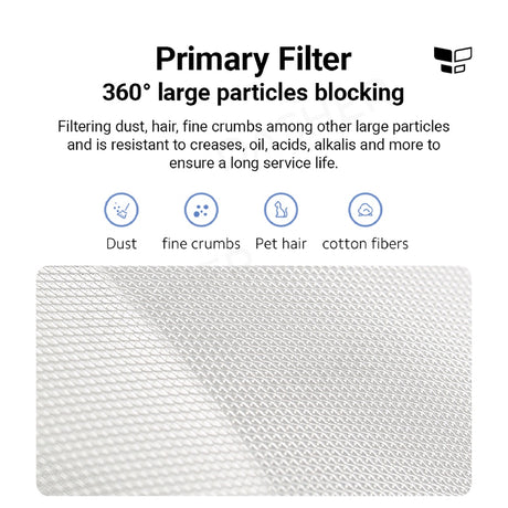 Primary filter diagram with 360° large particles mesh pattern