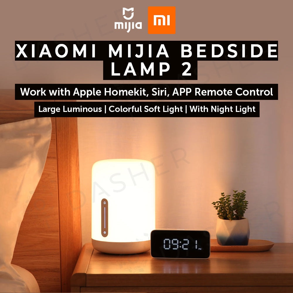 White bedside lamp with brown control strip and soft warm light