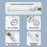 Mini vacuum cleaner with detachable washable brush head and Type-C charging.