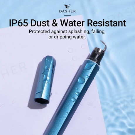 Blue smart pore cleaner with water droplets, dust- and splash-resistant body
