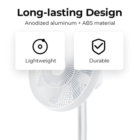 Standing fan design with lightweight and durable material icons