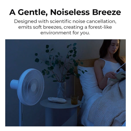 Standing fan with circular grille and rotating airflow