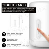 White bedside lamp with touch control panel and finger gesture