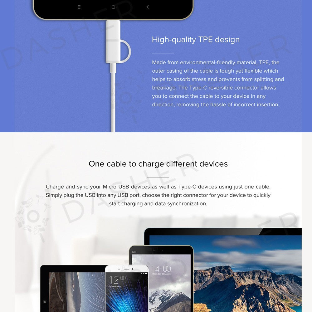 Xiaomi 2-in-1 USB Cable Micro USB to Type-C