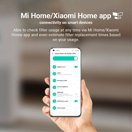 Mi Home/Xiaomi Home app screen showing filter usage and replacement timing