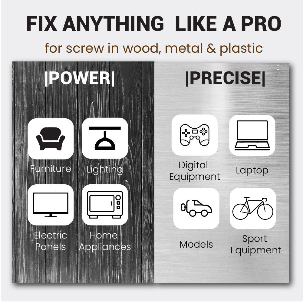 Feature poster for screw driving tool: power and precise control icons