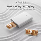White pocket photo printer printing and drying small photo cards