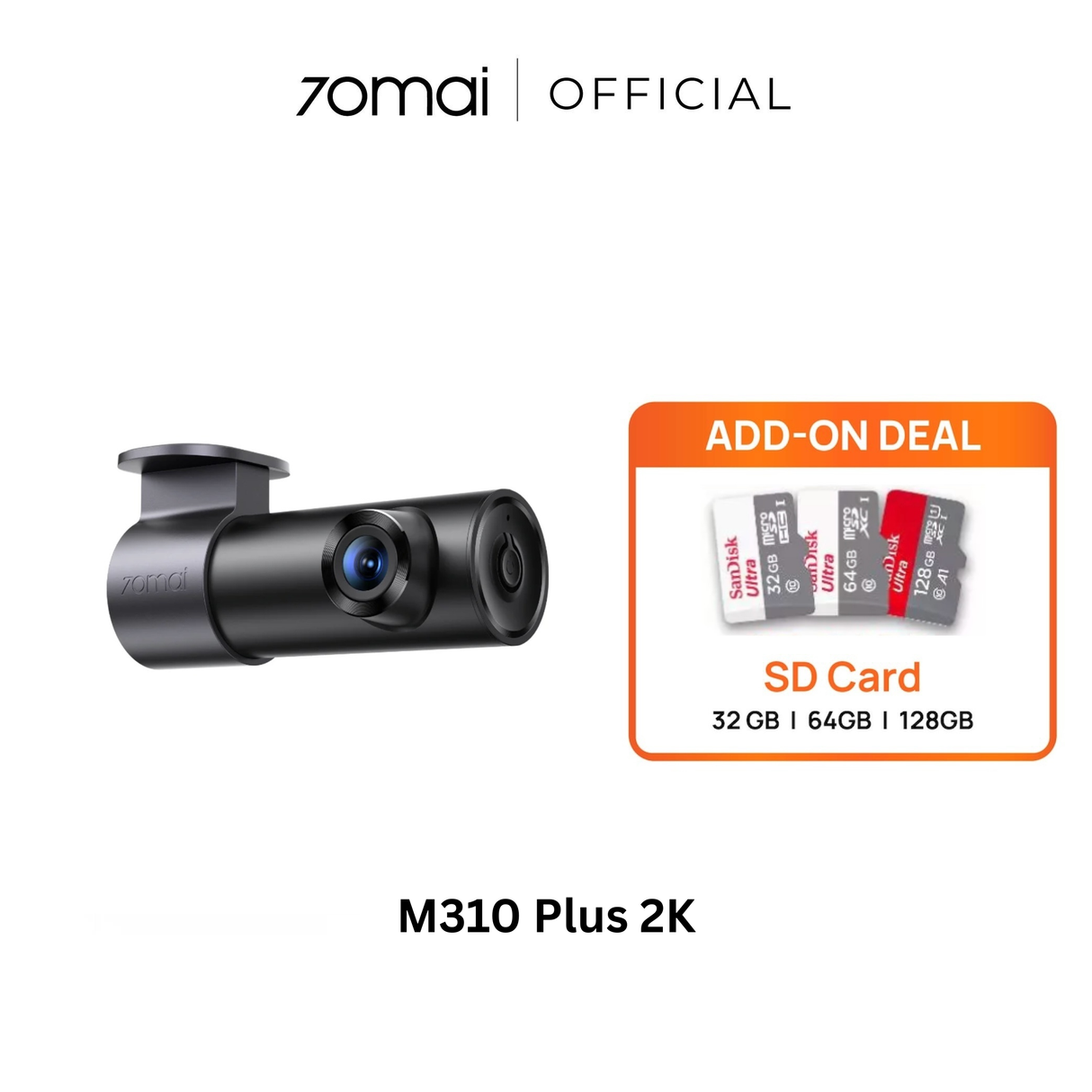 Black car dash cam with lens and add-on SD cards for expanded storage