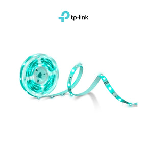 TP-Link LED light strip roll with teal glowing LEDs and flexible strip length