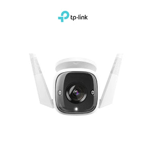 TP-Link Tapo outdoor CCTV camera, white dome body with dual antennas, front view