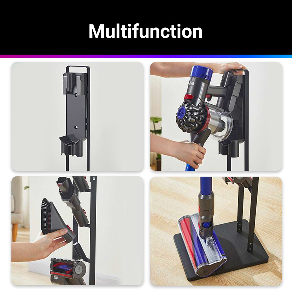 Vacuum cleaner stand with multi-purpose accessory holders for cordless stick vacuums