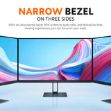 Three-panel wide-view desktop monitor concept with narrow bezels on a stand