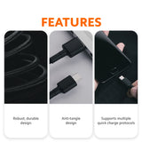 Braided USB-C charging cable with reinforced connectors and protective sleeve