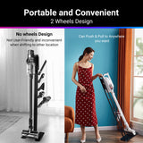 Vacuum cleaner stand with 2-wheel base for easy cordless stick vacuum storage