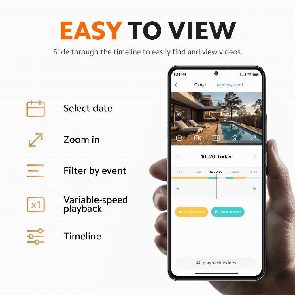 Outdoor security camera app timeline view on smartphone screen