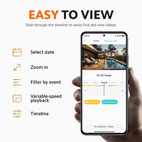 Outdoor security camera app timeline view on smartphone screen