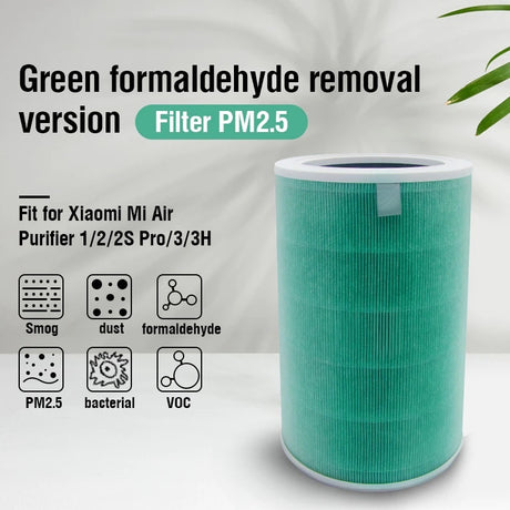 Green air purifier anti-bacterial filter cylinder with top vent and white frame
