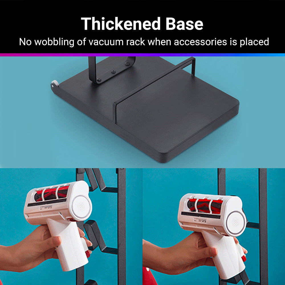 Vacuum cleaner stand with thickened, non-wobble base and upright support frame