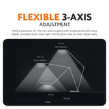 LED desk lamp silhouette on three-axis adjustment diagram, showing flexible positioning