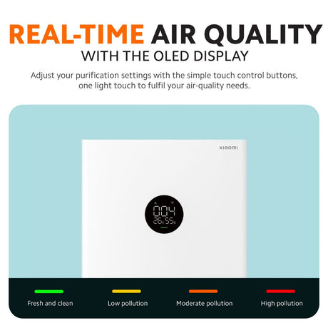 White Xiaomi air purifier with center round display and top control panel