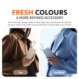 Tan and ice blue power banks with integrated cables for hand-held charging