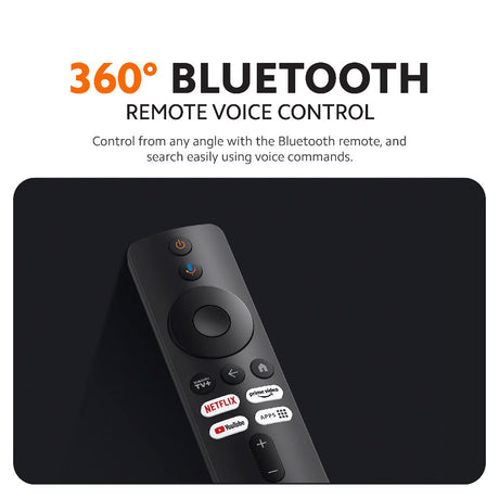 Streaming media player Bluetooth remote control with voice search buttons.