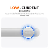 White Xiaomi power bank with a blue status light on the side button
