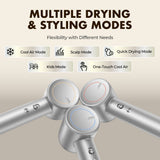 Silver high-speed hair dryer handle with mode dial and control buttons