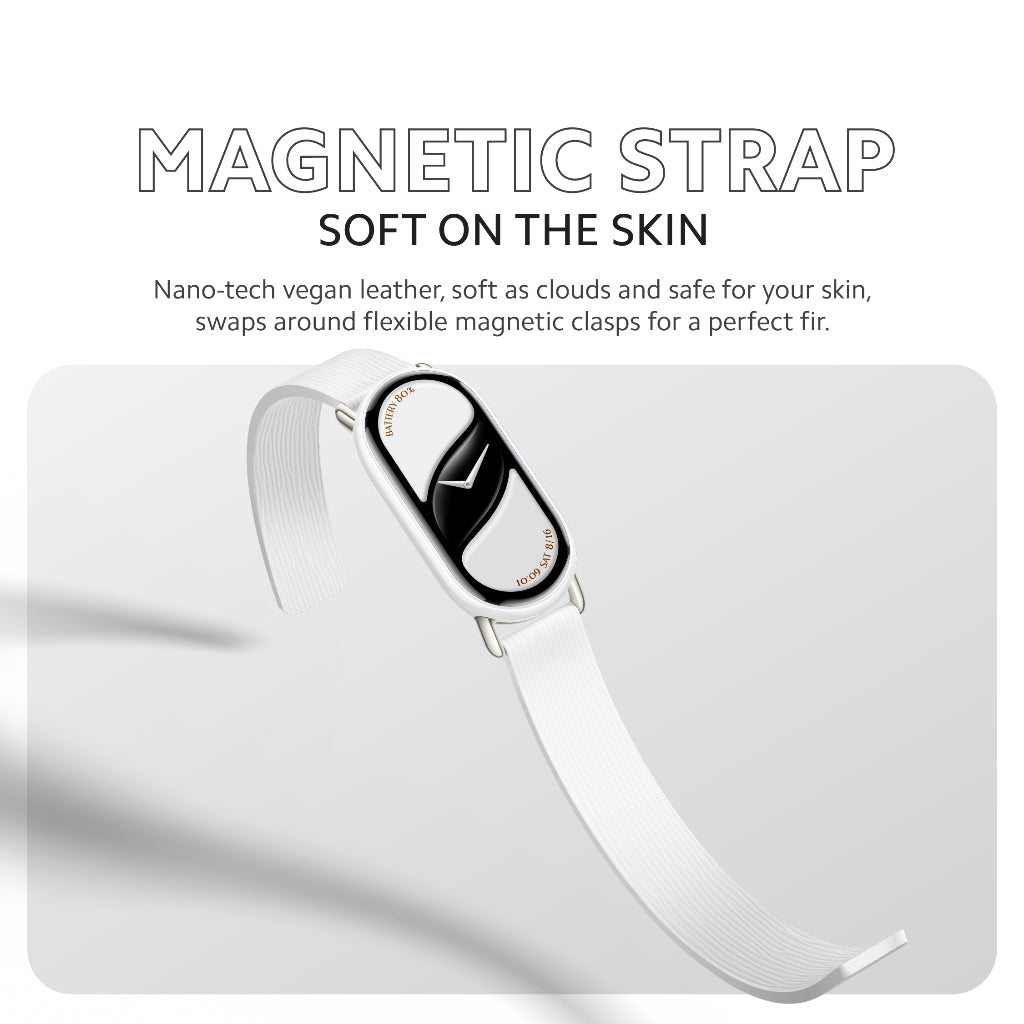Xiaomi Smart Band 10 magnetic strap in white with magnetic clasp.
