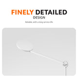 Slim white LED desk lamp head with long arm and round base, minimal detailed design