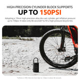 Small portable air compressor with nozzle for inflating bicycle tires, black