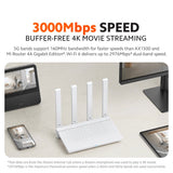 Wi‑Fi router speed feature graphic with four-antenna router front view