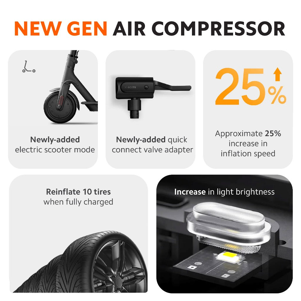 Portable electric air compressor unit with nozzle and hose, black