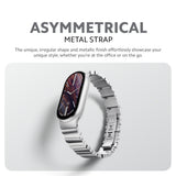 Xiaomi Smart Band 10 asymmetrical metal strap in silver with segmented links.